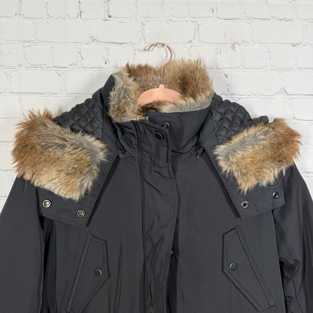 Marc New York Womens Medium Black Down Puffer Parka Coat Faux Fur Hood Long - Picture 8 of 16